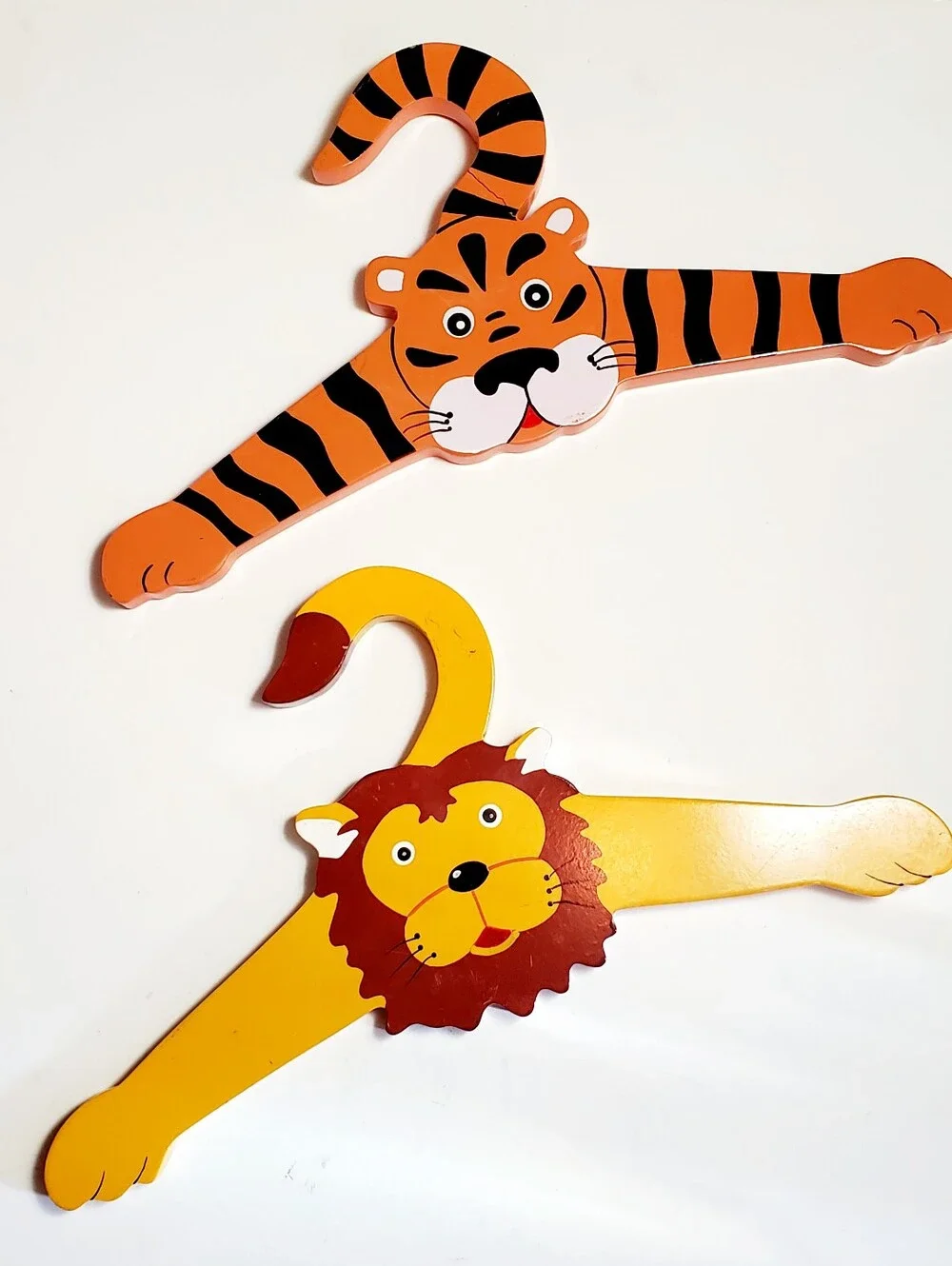 Lion and Tiger 2 Piece Wooden Handpainted Nursery Hanger Set